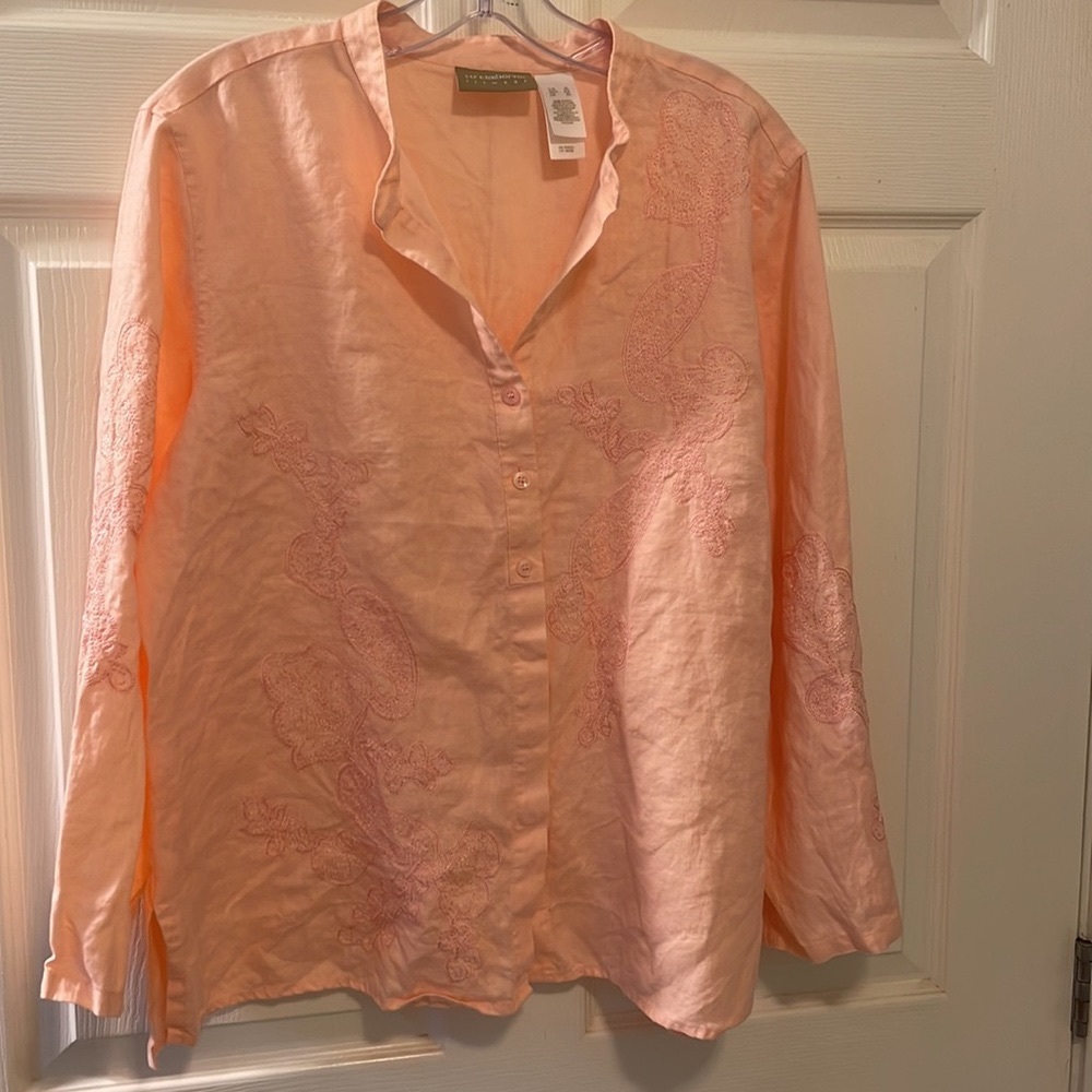 Liz Claiborne Liz wear LINEN pink NWT XL embroidery sleeves and chest color 657